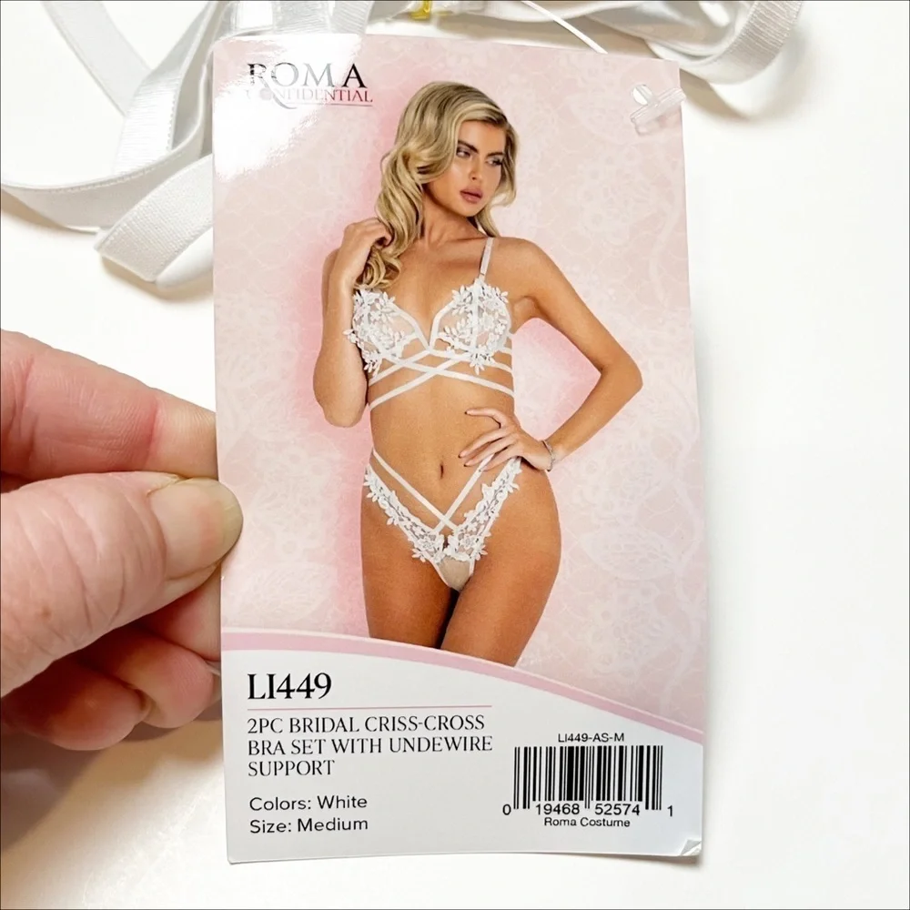 Sheer Floral Lace Strappy Bra & Panty Set - White